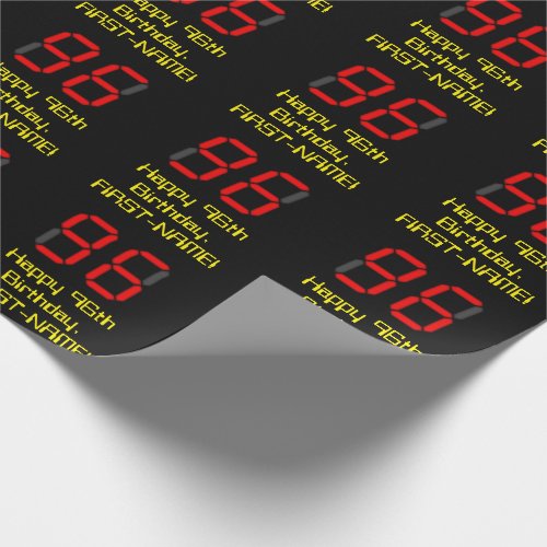 96th Birthday Red Digital Clock Style 96  Name Wrapping Paper