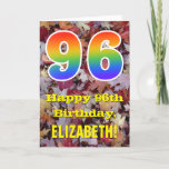 [ Thumbnail: 96th Birthday; Rustic Autumn Leaves; Rainbow "96" Card ]