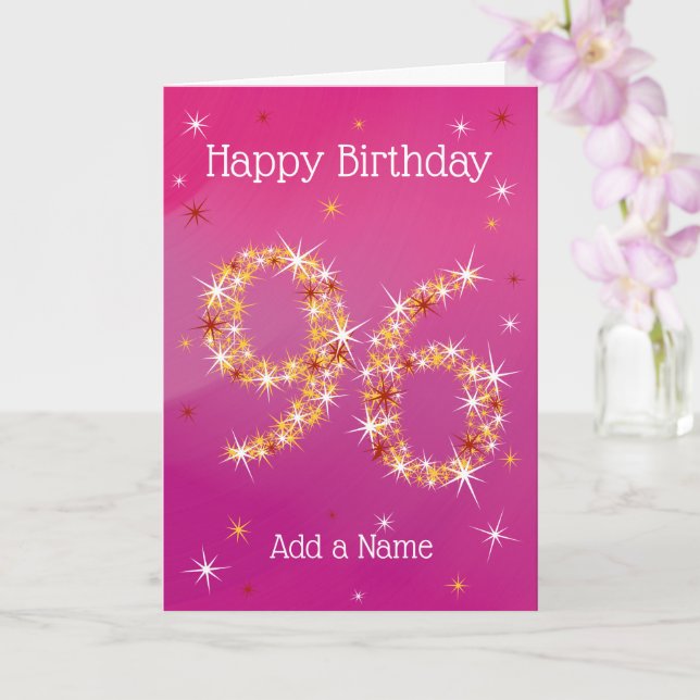 96th Birthday - Star Numbers - Pink/Purple- Age 96 Card (Orchid)