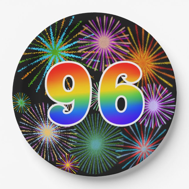 96th Event - Fun, Colorful, Bold, Rainbow 96 Paper Plates (Front)