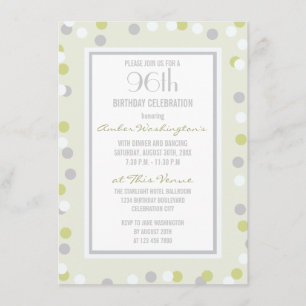 96th Green and Grey Polka Dots and Chevrons Invitation