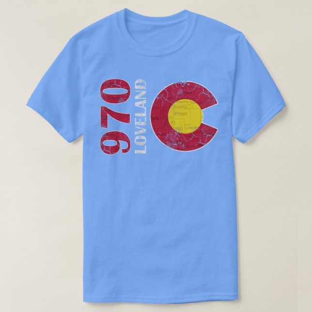 970 Loveland Colorado Map Retro Fade T-Shirt (Design Front)
