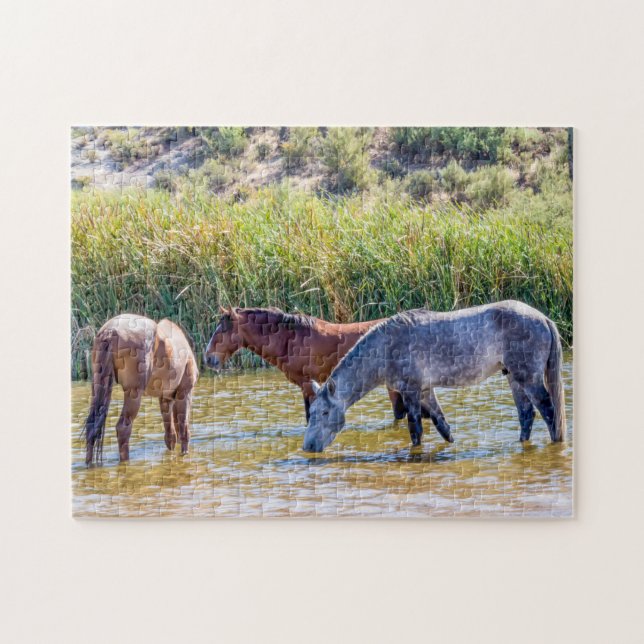 9715-Wild Mustangs in River Jigsaw Puzzle (Horizontal)