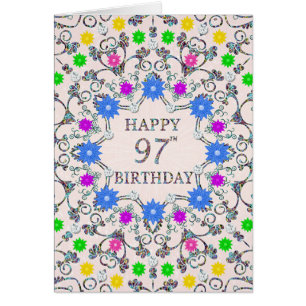 97th Birthday Abstract Flowers  Cards