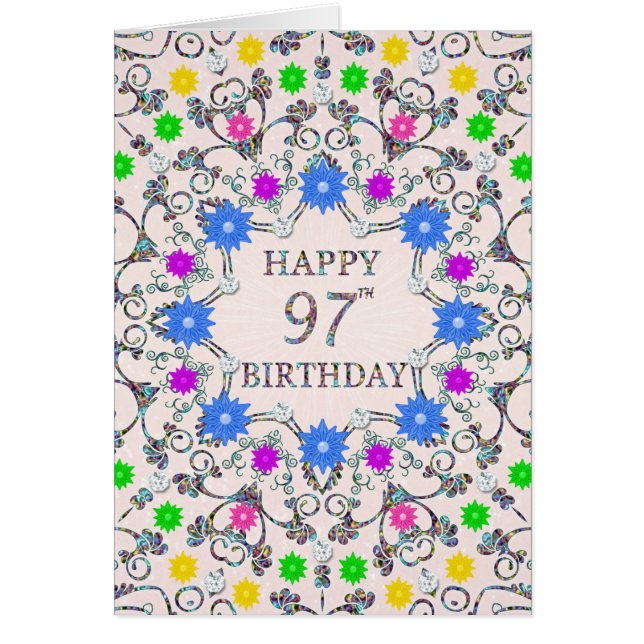97th Birthday Abstract Flowers  Cards (Front)