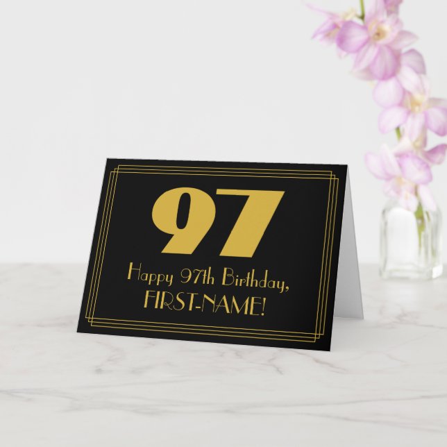 97th Birthday: Art Deco Inspired Look "97" & Name Card (Orchid)