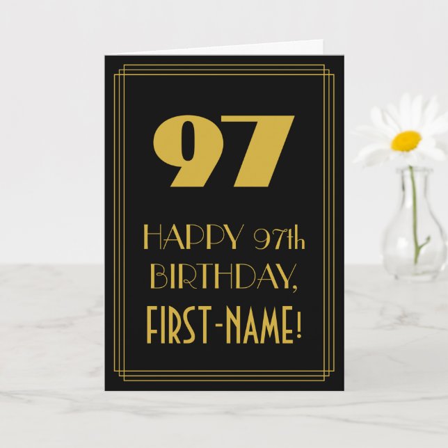 97th Birthday – Art Deco Inspired Look "97" & Name Card (Small Plant)