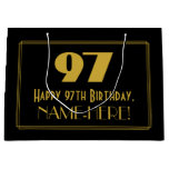 [ Thumbnail: 97th Birthday — Art Deco Inspired Look "97" & Name Gift Bag ]