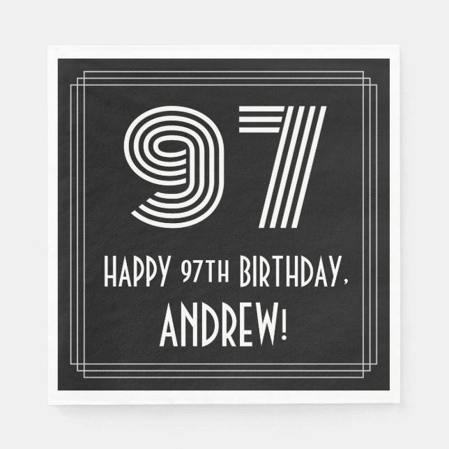 97th Birthday: Art Deco Inspired Look "97" + Name Napkins (Front)