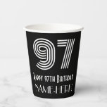 [ Thumbnail: 97th Birthday — Art Deco Inspired Look “97” + Name Paper Cups ]