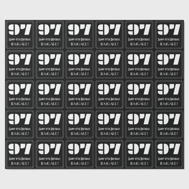 97th Birthday: Art Deco Inspired Look "97" & Name Wrapping Paper (Seam)