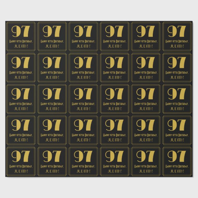 97th Birthday ~ Art Deco Inspired Look "97", Name Wrapping Paper (Seam)