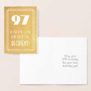 97th Birthday ~ Art Deco Style "97" & Custom Name Foil Card