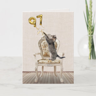 97th Birthday Balloons and Tabby Cat Card