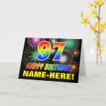 [ Thumbnail: 97th Birthday: Bold, Fun, Fireworks, Rainbow 97 Card ]