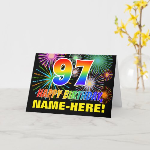 97th Birthday Bold Fun Fireworks Rainbow 97 Card