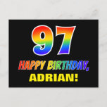 [ Thumbnail: 97th Birthday: Bold, Fun, Simple, Rainbow 97 Postcard ]