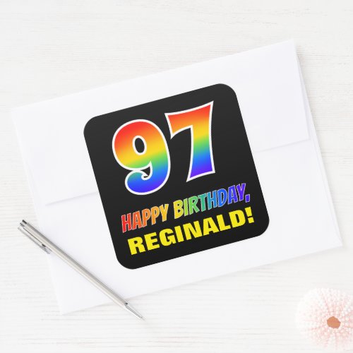 97th Birthday Bold Fun Simple Rainbow 97 Square Sticker