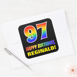 97th Birthday: Bold, Fun, Simple, Rainbow 97 Square Sticker