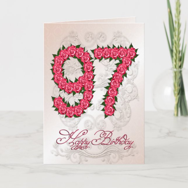 97th birthday card with roses and leaves (Front)