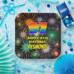 [ Thumbnail: 97th Birthday: Colorful, Fun Celebratory Fireworks Paper Plates ]
