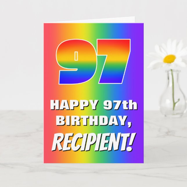 97th Birthday: Colorful, Fun Rainbow Pattern # 97 Card (Small Plant)
