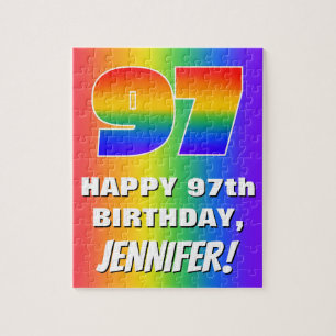 97th Birthday: Colorful, Fun Rainbow Pattern # 97 Jigsaw Puzzle