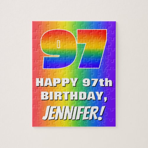 97th Birthday Colorful Fun Rainbow Pattern  97 Jigsaw Puzzle
