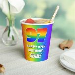 [ Thumbnail: 97th Birthday: Colorful, Fun Rainbow Pattern # 97 Paper Cups ]