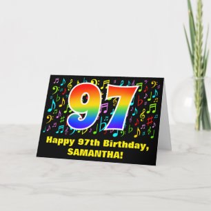 97th Birthday: Colorful Music Symbols & Rainbow 97 Card