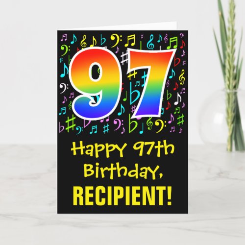 97th Birthday Colorful Music Symbols  Rainbow 97 Card