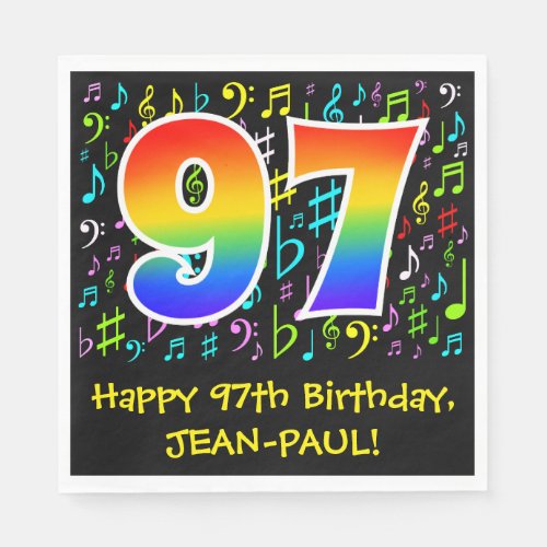 97th Birthday _ Colorful Music Symbols Rainbow 97 Napkins