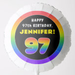 [ Thumbnail: 97th Birthday: Colorful Rainbow # 97, Custom Name Balloon ]