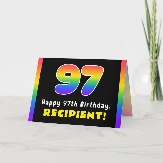 97th Birthday: Colorful Rainbow # 97, Custom Name Card (Front)