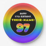 [ Thumbnail: 97th Birthday: Colorful Rainbow # 97, Custom Name Paper Plates ]