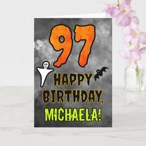 97th Birthday Eerie Halloween Theme  Custom Name Card