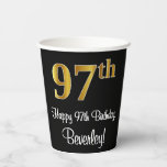 [ Thumbnail: 97th Birthday - Elegant Luxurious Faux Gold Look # Paper Cups ]