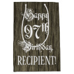 [ Thumbnail: 97th Birthday: Fancy, Faux Wood Look + Custom Name Gift Bag ]