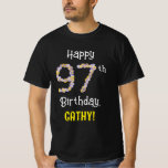 [ Thumbnail: 97th Birthday: Floral Flowers Number “97” + Name T-Shirt ]