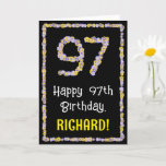 [ Thumbnail: 97th Birthday: Floral Flowers Number, Custom Name Card ]