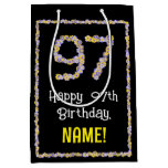 [ Thumbnail: 97th Birthday: Floral Flowers Number, Custom Name Gift Bag ]