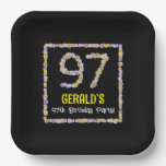 [ Thumbnail: 97th Birthday: Floral Flowers Number, Custom Name Paper Plates ]