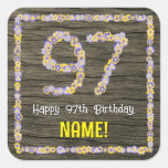 [ Thumbnail: 97th Birthday: Floral Number, Faux Wood Look, Name Sticker ]
