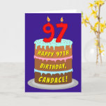 [ Thumbnail: 97th Birthday: Fun Cake and Candles + Custom Name Card ]