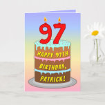 [ Thumbnail: 97th Birthday — Fun Cake & Candles, W/ Custom Name Card ]