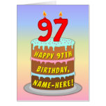 [ Thumbnail: 97th Birthday: Fun Cake & Candles, W/ Custom Name Card ]