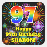 [ Thumbnail: 97th Birthday: Fun Fireworks Look, Rainbow # 97 Sticker ]
