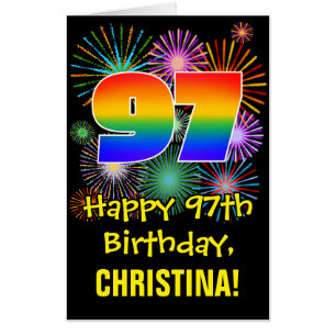 97th Birthday: Fun Fireworks Pattern & Rainbow 97 Card