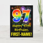 [ Thumbnail: 97th Birthday: Fun Fireworks Pattern + Rainbow 97 Card ]