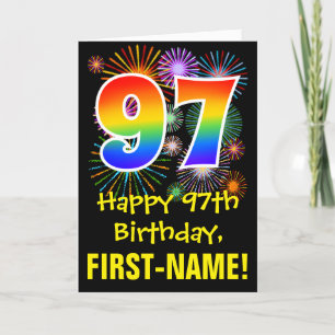 97th Birthday: Fun Fireworks Pattern + Rainbow 97 Card